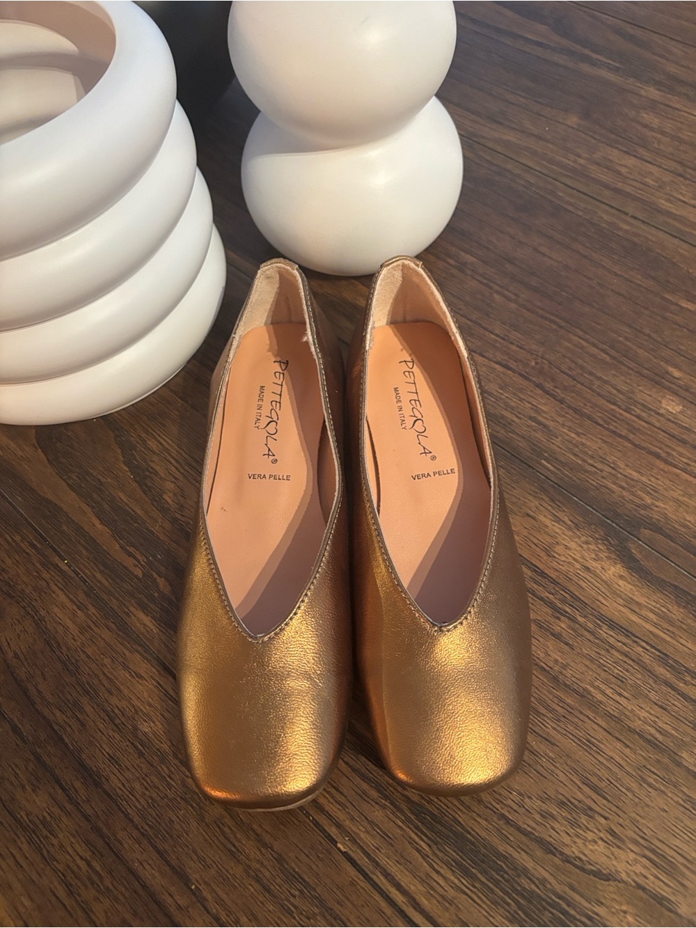 Pettegola Vera Pelle Italy leather Bronze ballet flats Square New size 37
